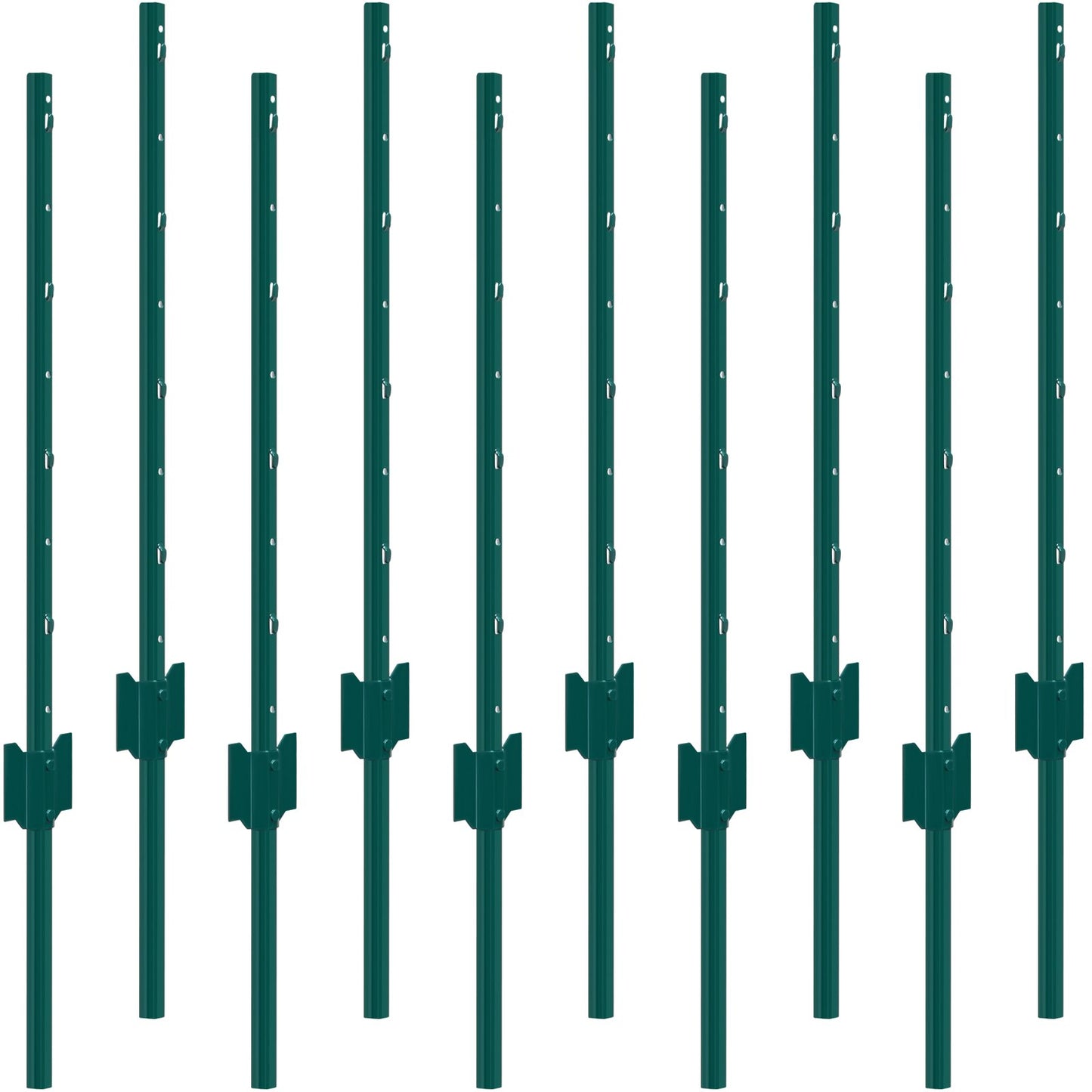 VEVOR 3 Feet Fence Post, 10 Pack U-Channel Heavy Duty Metal Fence Posts, Sturdy Steel Fence Stakes for Garden Yard, Lawn, Farms and Outdoor Wire Fencing, Green