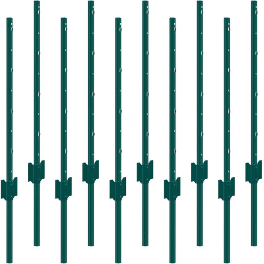 VEVOR 3 Feet Fence Post, 10 Pack U-Channel Heavy Duty Metal Fence Posts, Sturdy Steel Fence Stakes for Garden Yard, Lawn, Farms and Outdoor Wire Fencing, Green