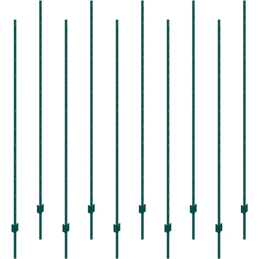 VEVOR 7 Feet Fence Post, 10 Pack U-Channel Heavy Duty Metal Fence Posts, Sturdy Steel Fence Stakes for Garden Yard, Lawn, Farms and Outdoor Wire Fencing, Green