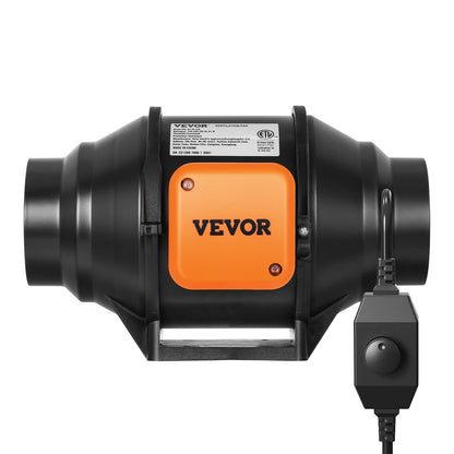 VEVOR Inline Duct Fan, 102mm 129.7 CFM with Variable Speed Controller, Quiet AC-motor Ventilation Exhaust Fan for Cooling Booster, Grow Tents, Hydroponics