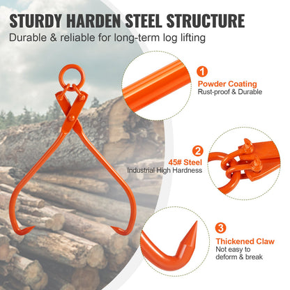 VEVOR Log Skidding Tongs, 81.3cm 2 Claw Log Lifting Tongs, Heavy Duty Steel Lumber Skidding Tongs, 700 kg Loading Capacity, Log Lifting, Handling, Dragging & Carrying Tool