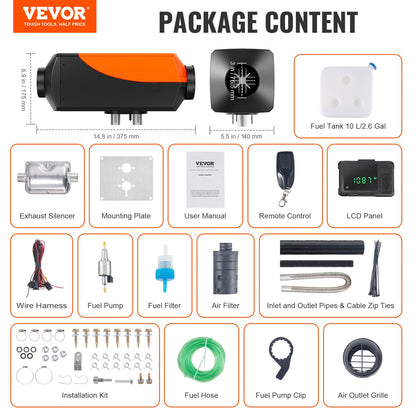 VEVOR Bluetooth App Control Diesel Air Heater, 12V 5KW Diesel Heater with Automatic Altitude Adjustment, Remote Control and LCD, Diesel Parking Heater for RV Trailer Camper Van Boat And Indoors