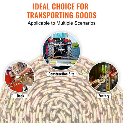 VEVOR Transport Binder Chain, 2222 kg Working Load Limit, 5/16''x20' G80 Tow Chain Tie Down with Grab Hooks, DOT Certified, Galvanized Coating Manganese Steel for Dock Factory Construction Site, 2Pack