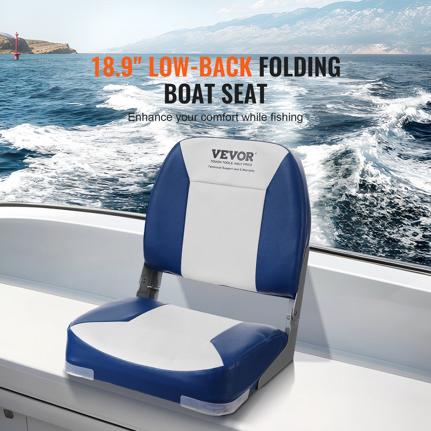 VEVOR Boat Seat Low Back Fold-Down Fishing Boat Chair with Sponge Padding 2 Pack