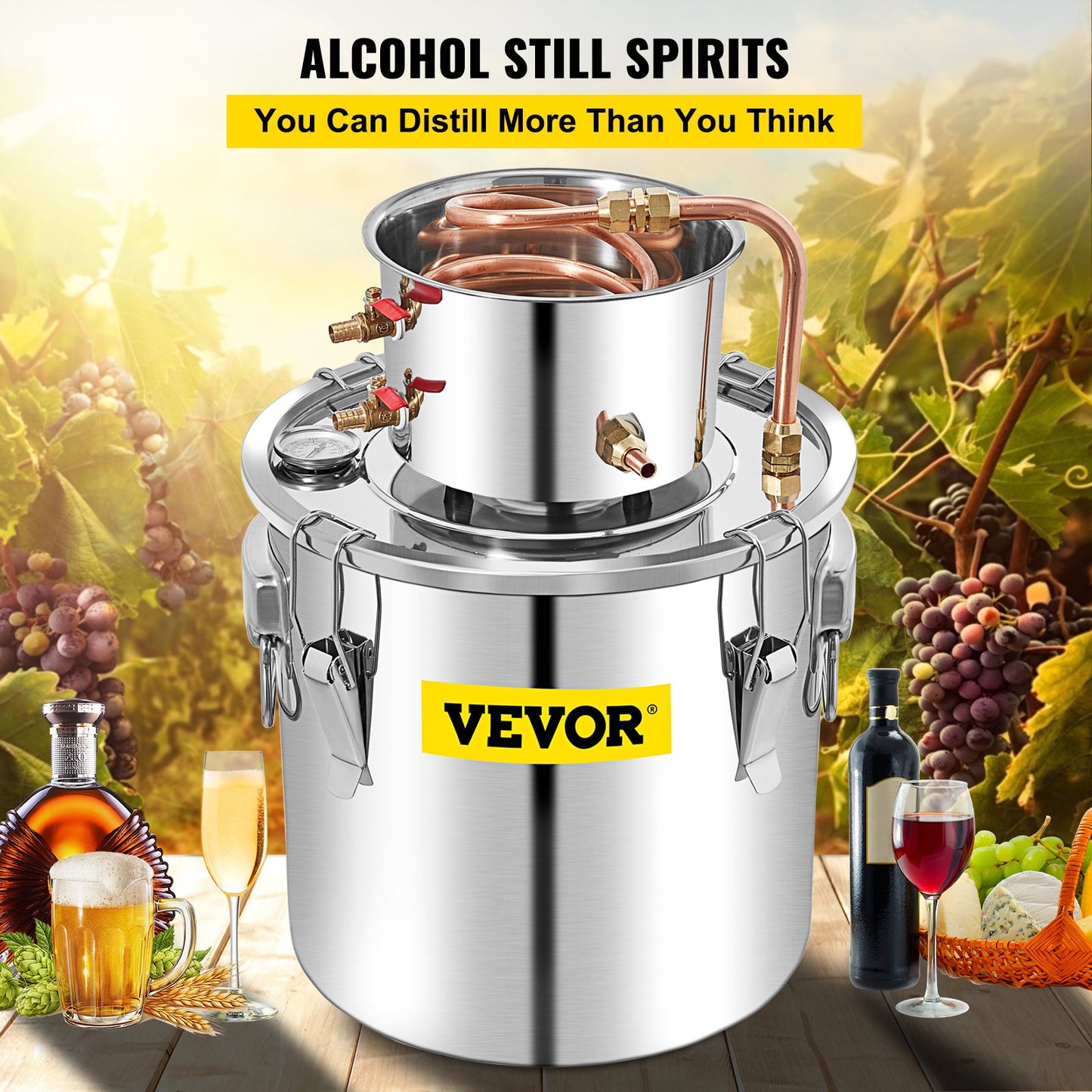 VEVOR 50L Water Alcohol Distiller Copper Moonshinestill Brewing w/ Water Pump
