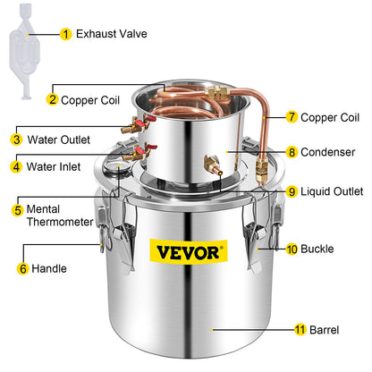 VEVOR 50L Water Alcohol Distiller Copper Moonshinestill Brewing w/ Water Pump