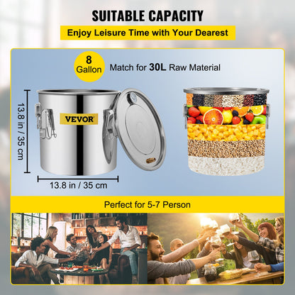 VEVOR Moonshine Still 9.6Gal 38L Stainless Steel Water Alcohol Distiller Copper Tube Home Brewing Kit Build-in Thermometer for DIY Whisky Wine Brandy, Sliver