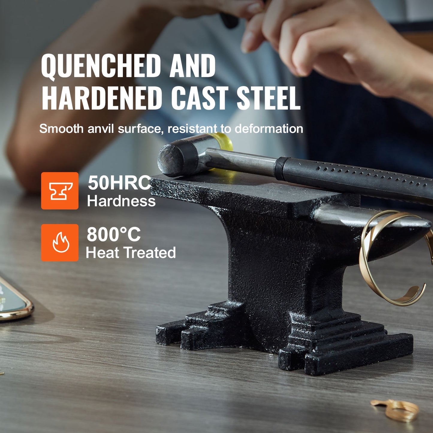 Single Horn Anvil, 8.8Lbs Cast Steel Anvil, High Hardness Rugged Round Horn Anvil Blacksmith, Compact Design and Stable Base, Forge Tools and Equipment, Metalsmith Tool for Bending and Shaping