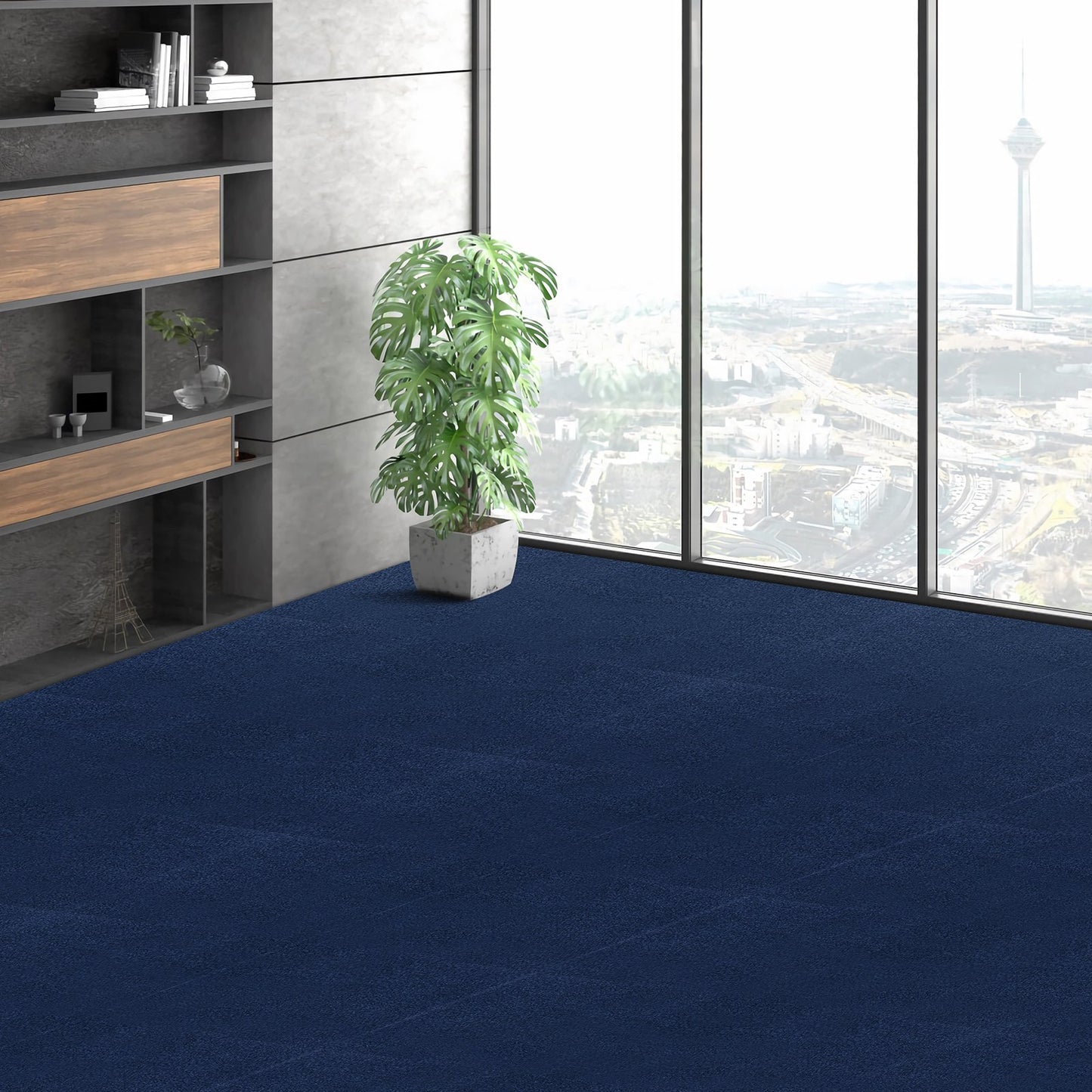VEVOR Carpet Tiles Peel and Stick, Squares Self Adhesive Carpet Floor Tile, Soft Padded Carpet Tiles, Easy Install DIY for Bedroom Living Room Indoor Outdoor (15Tiles, Dark Blue)