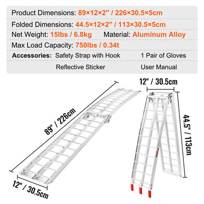 VEVOR Aluminum Ramp 750 LBS Foldable Loading Ramps for Pickup Trucks Bed 1 Piece