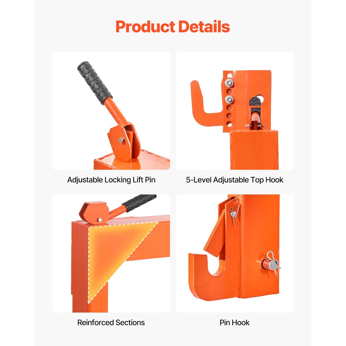 3-Point Quick Hitch with 2 in Receiver, 3000 Lbs Lift Capacity, 3-Pt Hitch with 5 Level Adjustable Bolt, Adaptation to Category 1 & 2 Tractor, Heavy Duty 3 Point Attachments, Orange