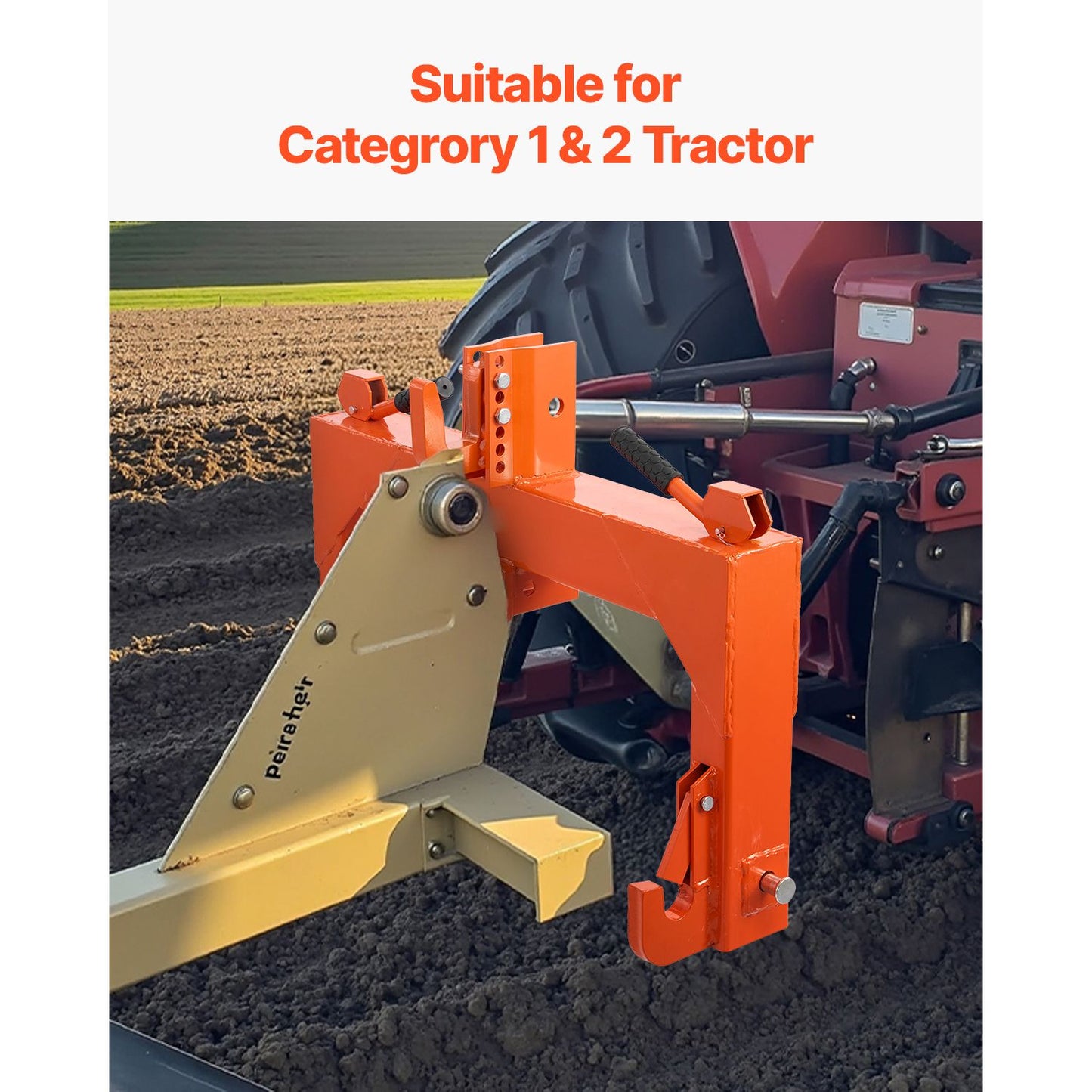 3-Point Quick Hitch with 2 in Receiver, 3000 Lbs Lift Capacity, 3-Pt Hitch with 5 Level Adjustable Bolt, Adaptation to Category 1 & 2 Tractor, Heavy Duty 3 Point Attachments, Orange