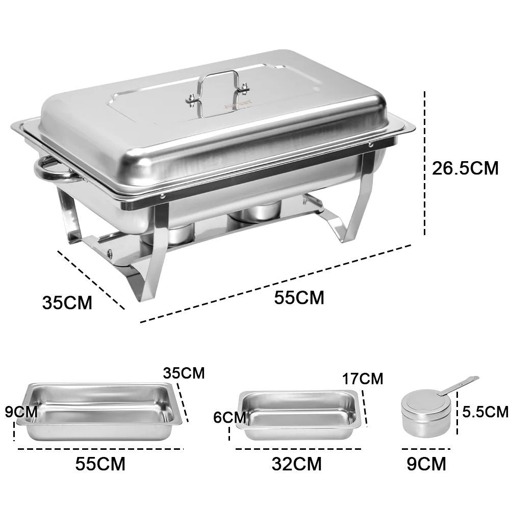 Alston 3LX3 Chafing Dish Set, Premium 410 Stainless Steel Buffet Warmer, Bain Marie Food Server with Fuel Holders & Lid, Stackable Catering Equipment for Hotels, Parties, Weddings & Banquets, Silver