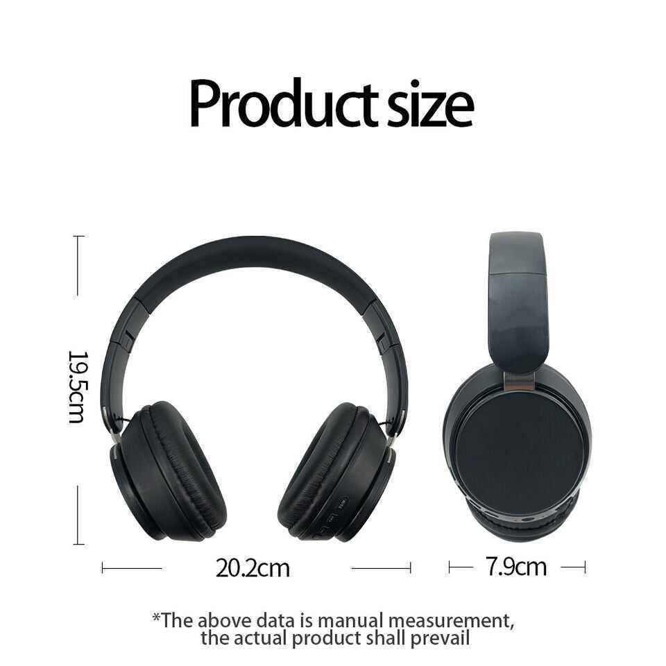 Black Wireless Headphones Bluetooth 5.1 Gaming Sports Earphones Gift Kids Hifi Stereo