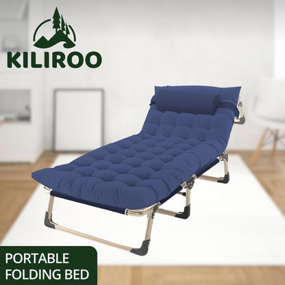 KILIROO Adjustable Portable Folding Bed with Mattress and Headrest (Blue)