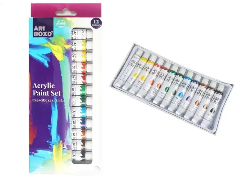 12pcs12ml Tubes Art Boxd Acrylic Paints Set Artist Quality Painting Supplies
