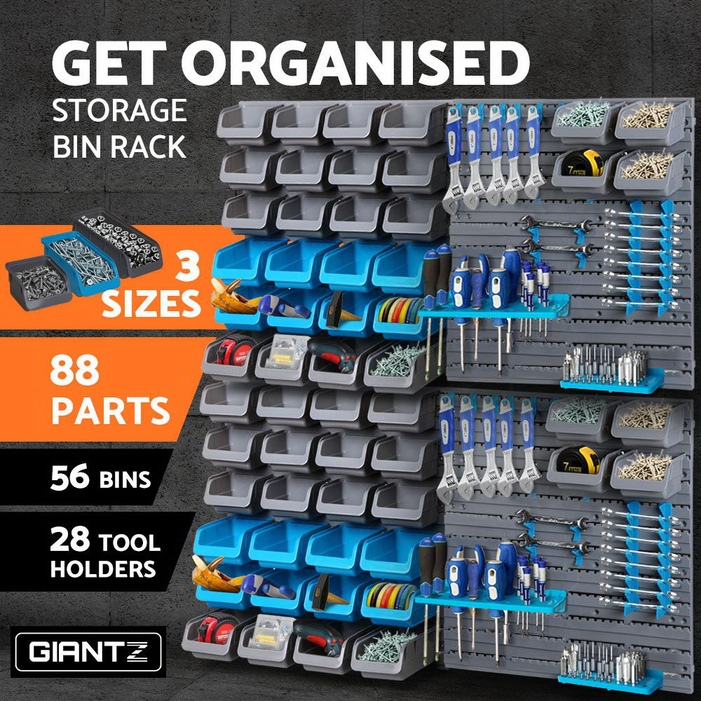 Giantz 88 Parts Wall-Mounted Storage Bin Rack Tool Garage Shelving Organiser Box. -tools