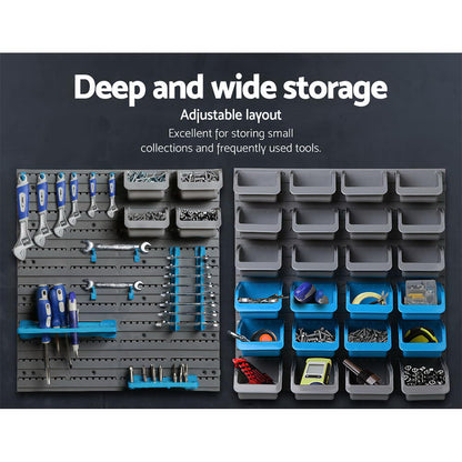 Giantz 88 Parts Wall-Mounted Storage Bin Rack Tool Garage Shelving Organiser Box. -tools