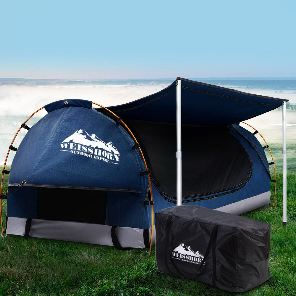 Weisshorn Double Swag Camping Swags Canvas Free Standing Dome Tent Dark Blue 4CM