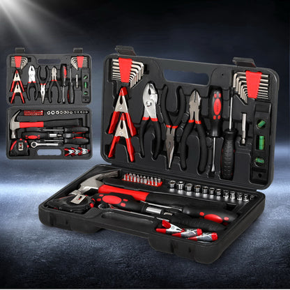 Giantz 70pcs Tool Kit Set Box Household Toolbox Repair Hard Case Black. -tools