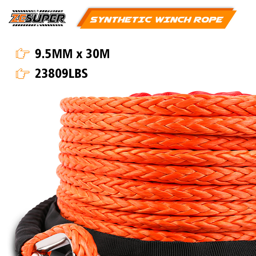 ZESUPER Winch Rope 9.5MM X 30M Dyneema SK75 Hook Synthetic Car 4WD 4x4 Tow Recovery Cable Hook