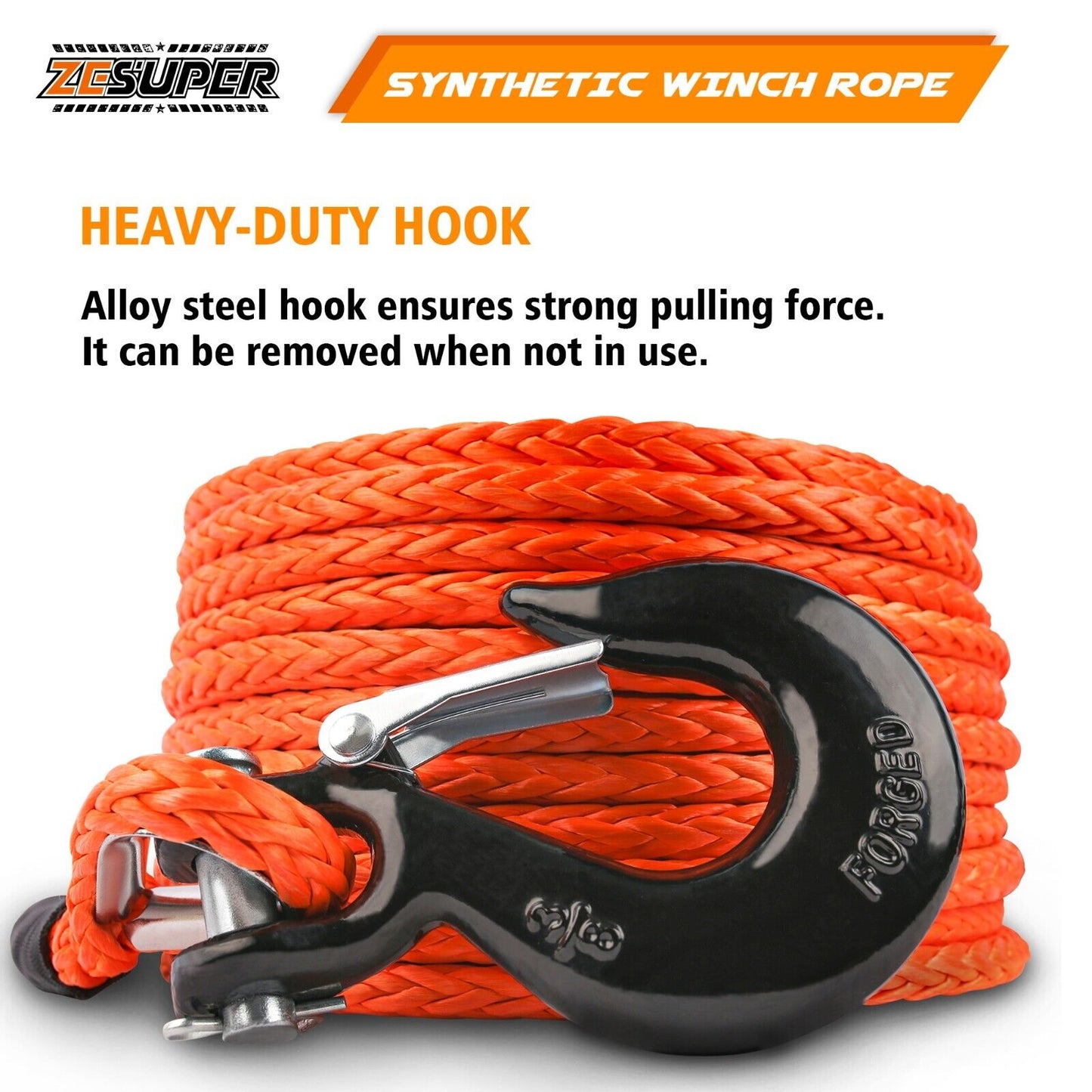 ZESUPER Winch Rope 9.5MM X 30M Dyneema SK75 Hook Synthetic Car 4WD 4x4 Tow Recovery Cable Hook