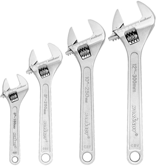 4Pc Adjustable Wrench Set Heavy Duty Shifter Spanner Wide Open Jaw 6"/8"/10"/12" -tools