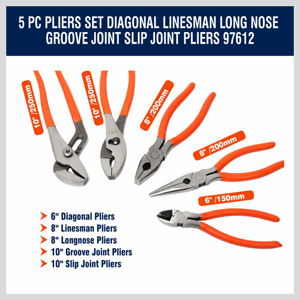 5Pc Pliers Set Diagonal Linesman Long Nose Groove Joint Slip Joint Pliers -tools