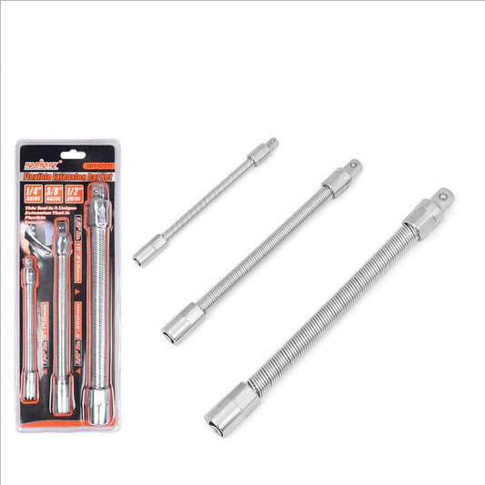 3PC Flexible Socket Extension Bars Shaft Set 1/2" 1/4" 3/8" Drive 10" 8" 6" Long. -tools