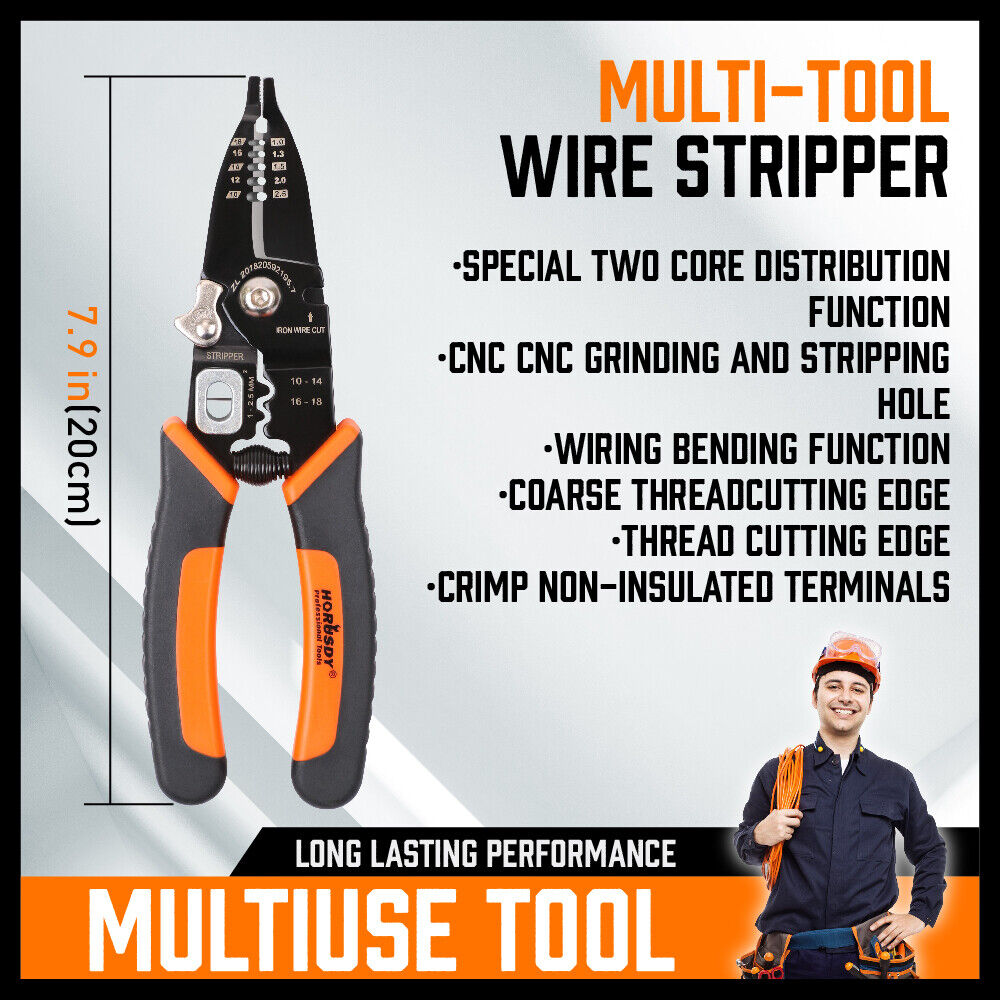 8" Wire Stripping Tool Wire Cutter Hand Crimping Pliers Strip Cutter Insulated -tools