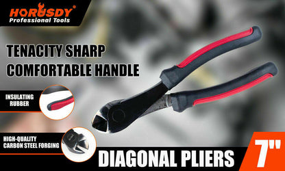 7" Flush Side Cutter Diagonal Cut Pliers Plastic Nippers Cutting Insulated -Tools