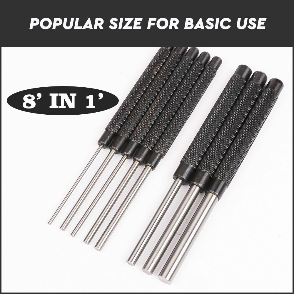 8Pc Heavy Duty Long Pin Punch Set 2.4 to 10mm Drift Roll Nail Steel Flat End New -tools