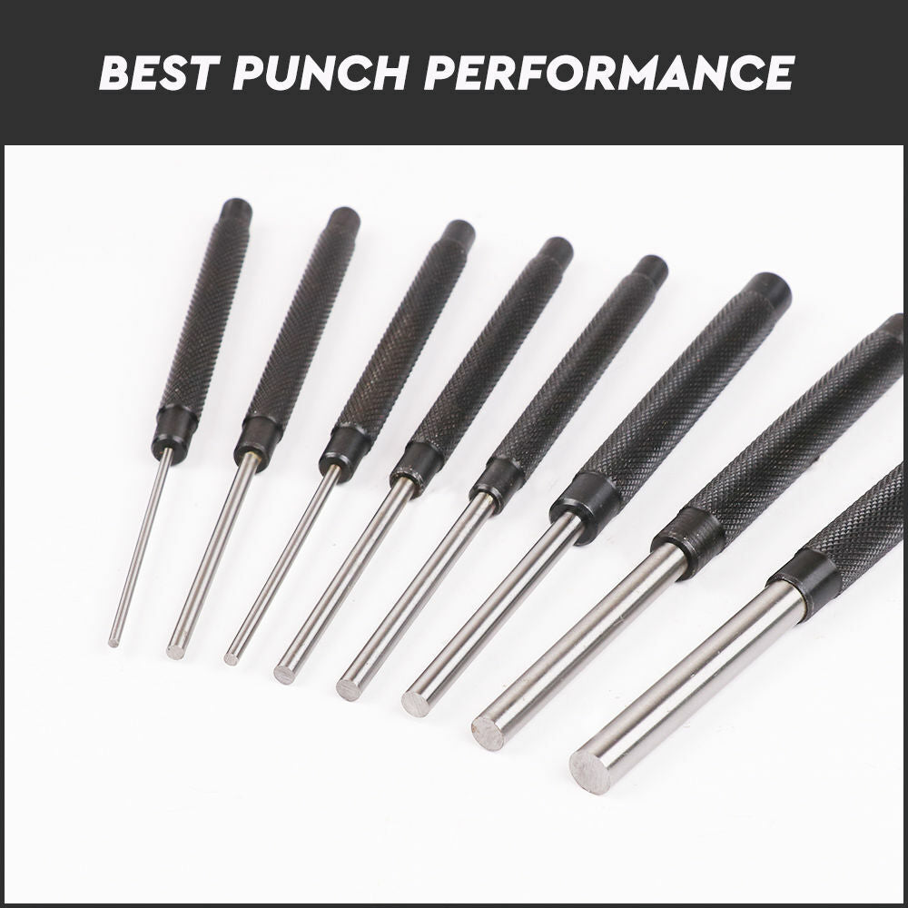 8Pc Heavy Duty Long Pin Punch Set 2.4 to 10mm Drift Roll Nail Steel Flat End New -tools